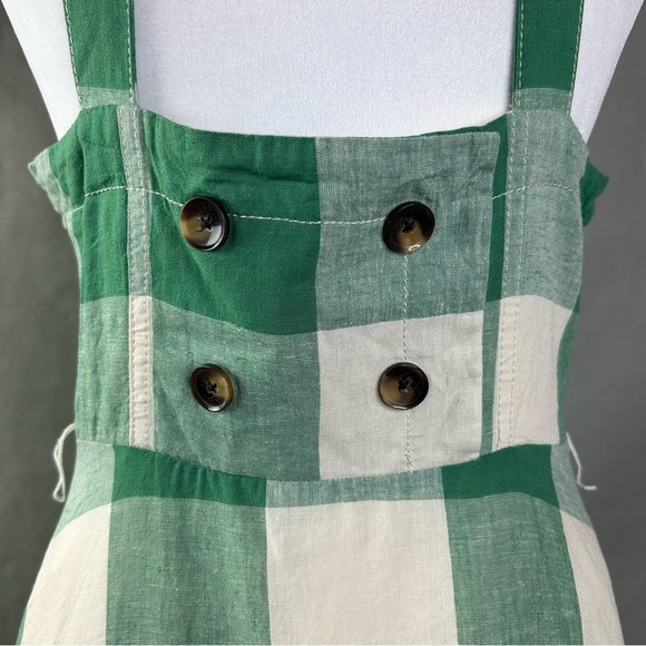 Anthropologie Midi Dress US Maeve Greta Green Gingham Check Linen Blend A-Line - Picture 8 of 10